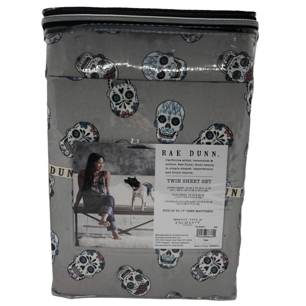 Rae Dunn Sugar Skull TWIN Sheet Set Super Soft Halloween Fall Dia de los Muertos - Picture 3 of 4